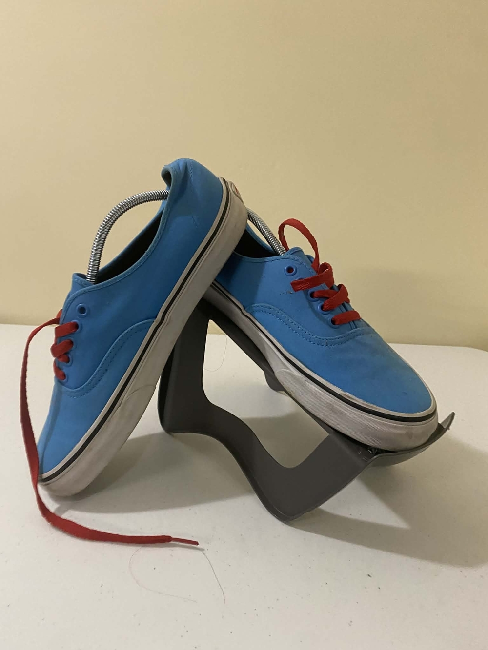 Vans Blue Canvas Sneakers with Red Laces